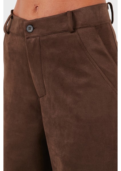 Via Dante Relaxed Fit Normal Gel Geniş Paça Süet Pantolon Bayan Pantolon 68672644SUEDE