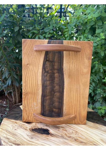 Meşe Ağacından El Yapımı Ahşap Epoksi Sunum Tepsi / Düğün/nişan - 30*23 cm - Kahverengi modelleri