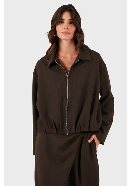 Via Dante Regular Fit Gömlek Yaka Fermuarlı Ceket Bayan Ceket 268755688 fırsatları