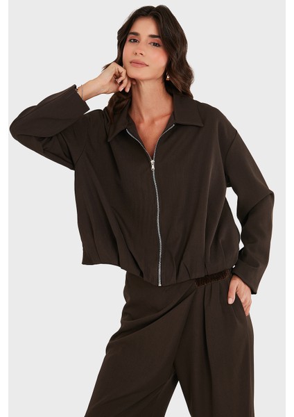 Via Dante Regular Fit Gömlek Yaka Fermuarlı Ceket Bayan Ceket 268755688 indirimleri