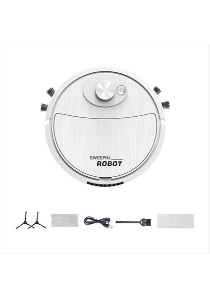 Mini Temizlik Robotu Otomatik Vakumlu Ultra Ince Sessiz Sert Zemin Makinesi, Beyaz (Yurt Dışından)