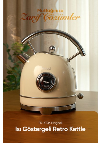 FR-KT06 Magnoli 1,8l Isı Göstergeli Retro Krem Kettle Kablosuz Su Isıtıcısı fiyatları