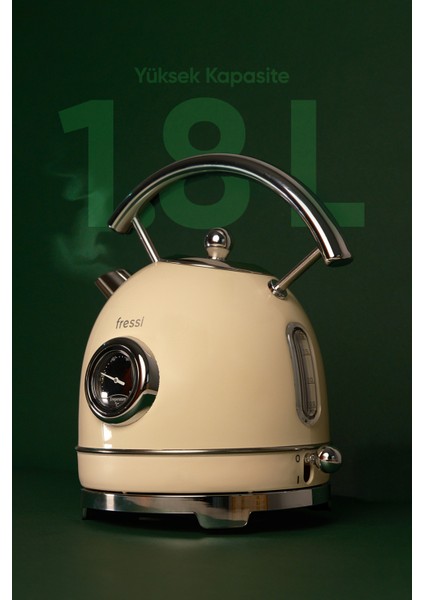 FR-KT06 Magnoli 1,8l Isı Göstergeli Retro Krem Kettle Kablosuz Su Isıtıcısı modelleri