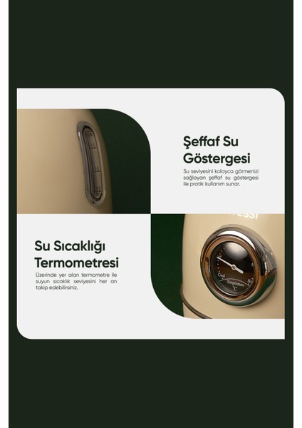 FR-KT06 Magnoli 1,8l Isı Göstergeli Retro Krem Kettle Kablosuz Su Isıtıcısı fırsatları