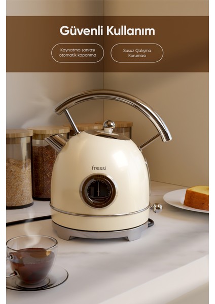 FR-KT06 Magnoli 1,8l Isı Göstergeli Retro Krem Kettle Kablosuz Su Isıtıcısı indirimleri