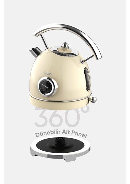 FR-KT06 Magnoli 1,8l Isı Göstergeli Retro Krem Kettle Kablosuz Su Isıtıcısı