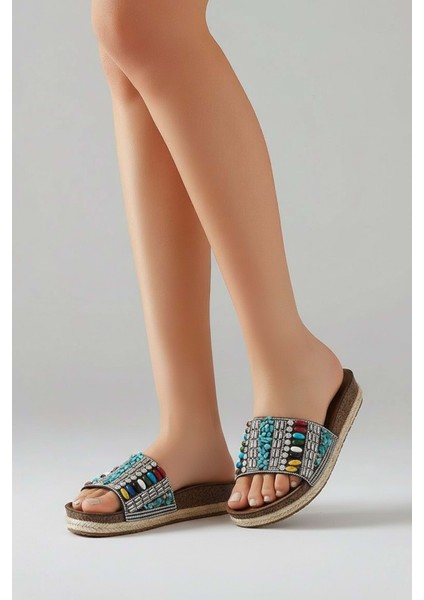 2232-PIEN Anatomik Mantar Tabanlı Boncuklu Kadın Terlik - NKT02232-GRI-MINT-38 modelleri