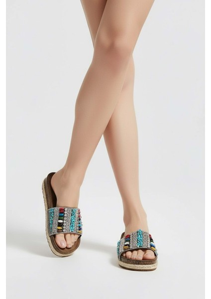 2232-PIEN Anatomik Mantar Tabanlı Boncuklu Kadın Terlik - NKT02232-GRI-MINT-38 fırsatları