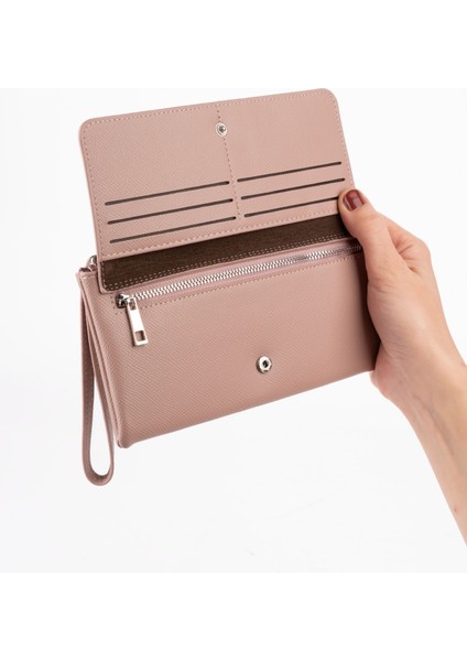 Kadın Vegan Suni Ithal Deri Bilek Askılı Cüzdan – Fermuarlı & Kartlıklı Portföy Şık Uzun Cüzdan