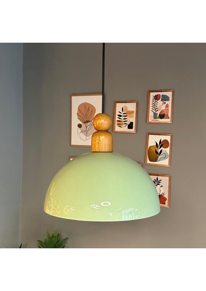 Yimpi Mint Kalın Ahşap Boncuk Başlık Avize Tekli Sarkıt Salon Dekoratif Aydınlatma Pastane