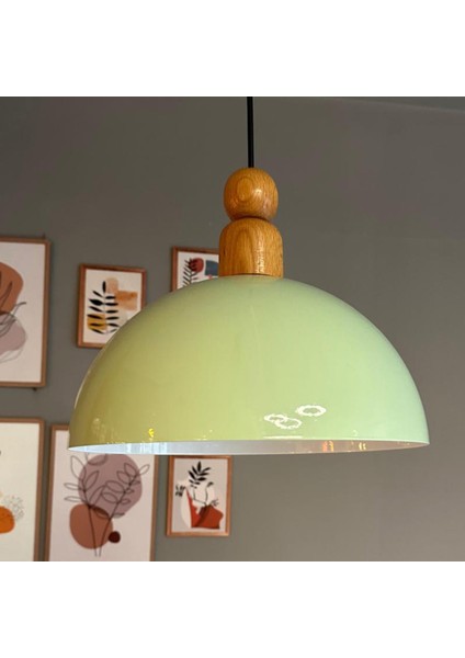 Yimpi Mint Kalın Ahşap Boncuk Başlık Avize Tekli Sarkıt Salon Dekoratif Aydınlatma Pastane modelleri