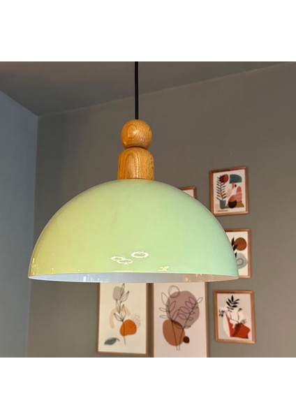 Yimpi Mint Kalın Ahşap Boncuk Başlık Avize Tekli Sarkıt Salon Dekoratif Aydınlatma Pastane