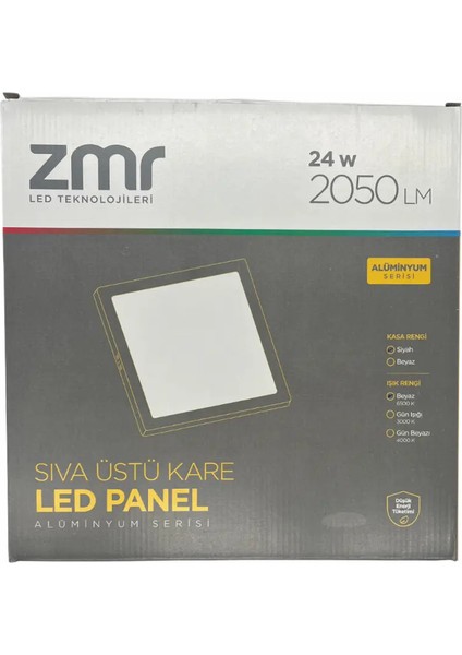 24W Sıvaüstü Beyaz Işık Siyah Kasa Kare Panel LED Armatür fiyatları