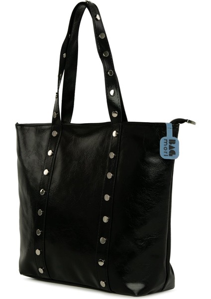 Siyah Trok Detaylı Kırışık Deri Büyük Tote Çanta fiyatları