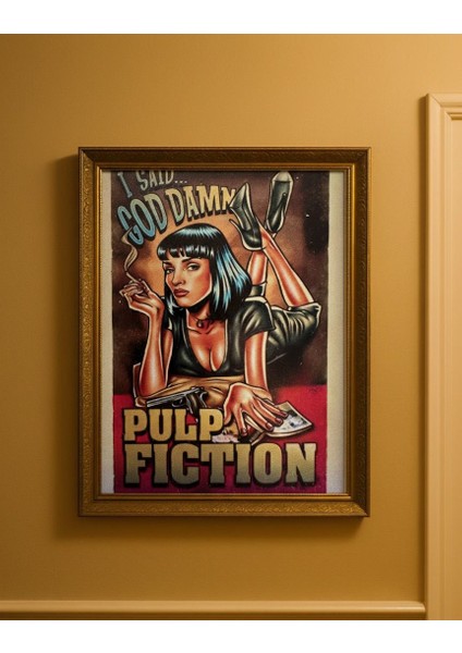 Pulp Fiction – Retro Çizim Temalı Dekoratif Duvar Tablosu (Çerçeveli)