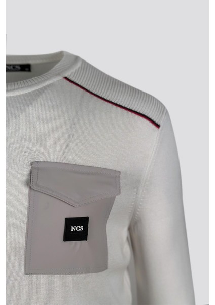 Erkek Triko Bisiklet Yaka Cep Detaylı Beyaz 3753 fiyatları