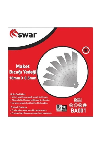 Swar Maket Bıçağı Yedeği 18 mm × 0.5 mm BA001