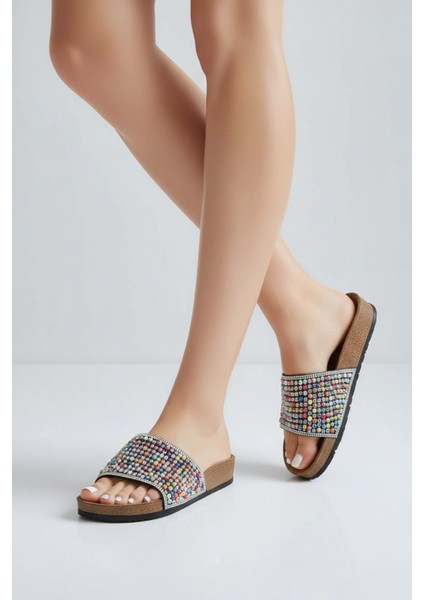 2232-PIEN Anatomik Mantar Tabanlı Boncuklu Kadın Terlik - NKT02232-SIYAH-38