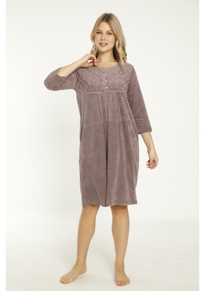 Lacivert Taş Detaylı Düğmeli Pamuklu Havlu Elbise fiyatları