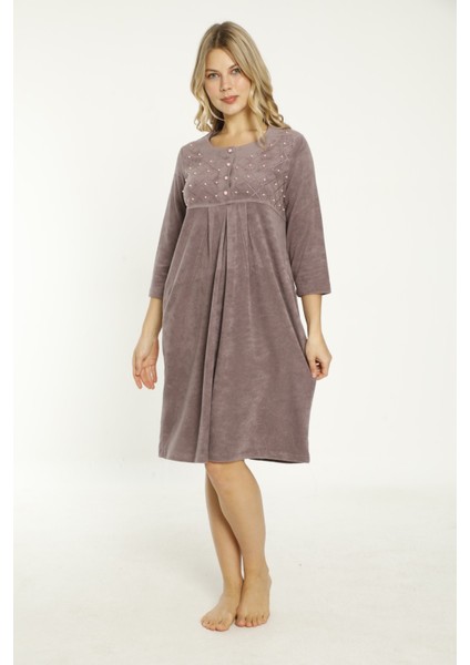 Lacivert Taş Detaylı Düğmeli Pamuklu Havlu Elbise modelleri