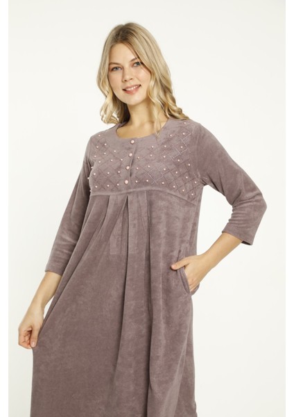 Lacivert Taş Detaylı Düğmeli Pamuklu Havlu Elbise fırsatları