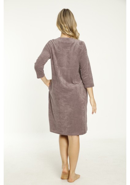 Lacivert Taş Detaylı Düğmeli Pamuklu Havlu Elbise indirimleri