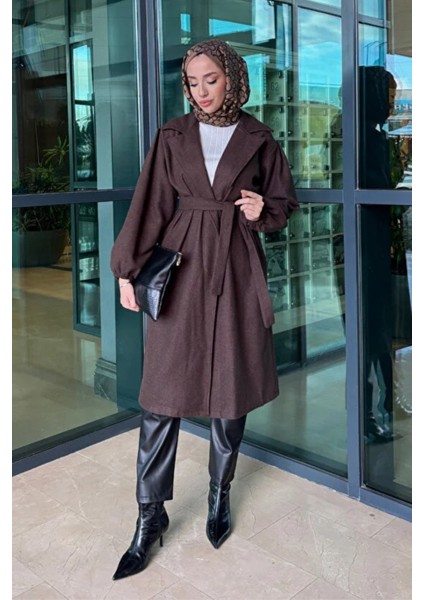 Kolu Büzgülü Düğmesiz Astarsız Tesettür Kaban- Acı Kahve fiyatları