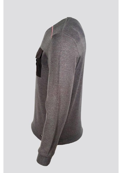 Erkek Triko Bisiklet Yaka Cep Detaylı Gri 3753 modelleri