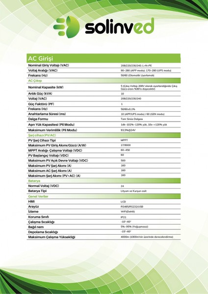 5.0 Kw Mppt Off-Grıd Inverter 5000W, 24V/ 60-450VDC, SLV-5000-24 modelleri