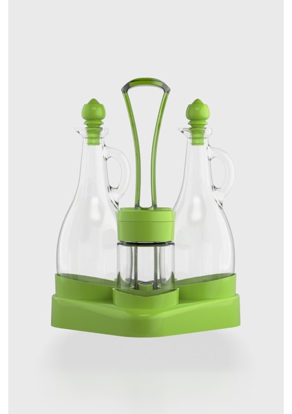 Kibele Standlı 5 Parça Cam Yağlık ve Tuzluk Seti 151064 Yeşil