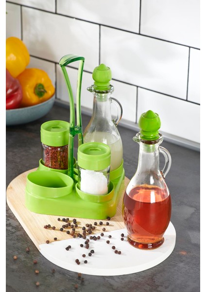 Kibele Standlı 5 Parça Cam Yağlık ve Tuzluk Seti 151064 Yeşil fiyatları