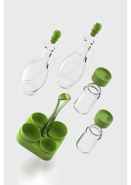 Kibele Standlı 5 Parça Cam Yağlık ve Tuzluk Seti 151064 Yeşil fırsatları