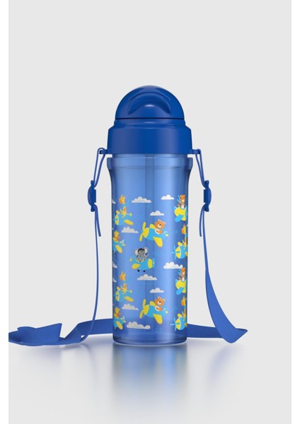 Migo Ayıcık Desenli 300 ml Askılı Pipetli Pp Bebek Suluk 912013 Mavi