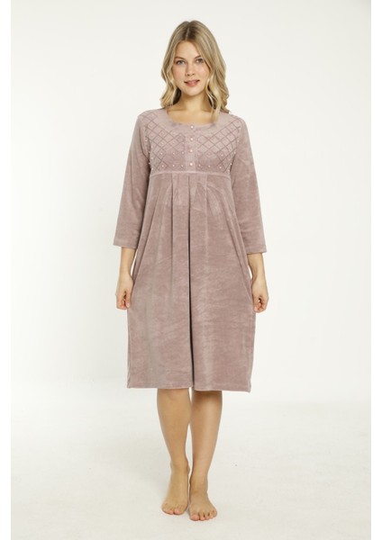 Lacivert Taş Detaylı Düğmeli Pamuklu Havlu Elbise fiyatları