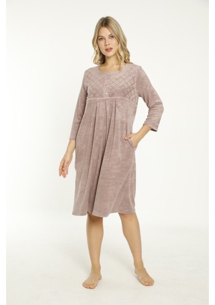 Lacivert Taş Detaylı Düğmeli Pamuklu Havlu Elbise modelleri