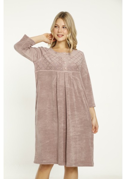 Lacivert Taş Detaylı Düğmeli Pamuklu Havlu Elbise indirimleri