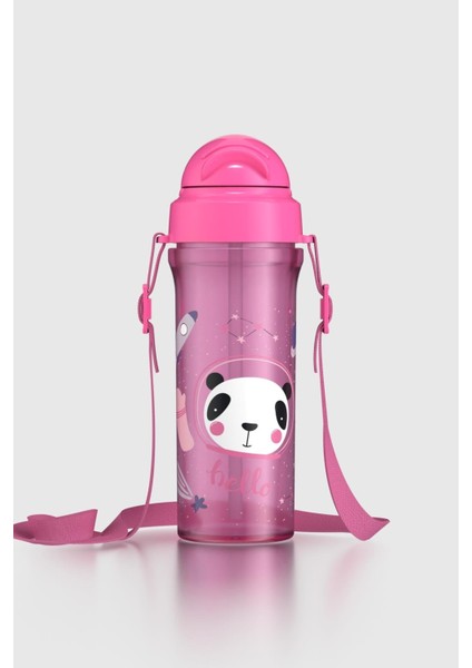Migo Panda Desenli 300 ml Askılı Pipetli Pp Bebek Suluk 912013 Pembe