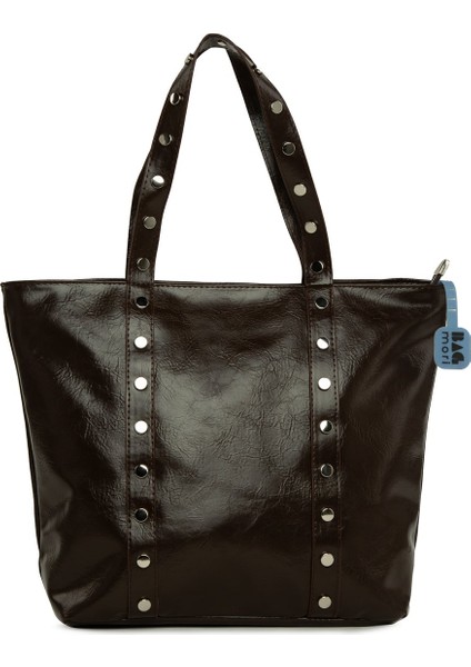 Kahverengi Trok Detaylı Kırışık Deri Büyük Tote Çanta