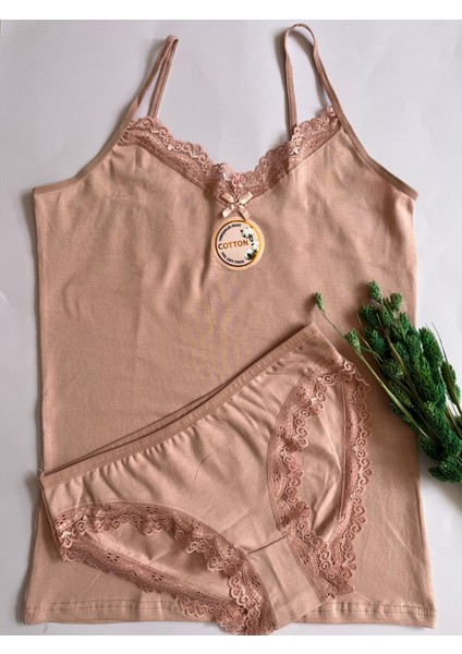 Kadın Atlet-Külot Alt Üst Takım Ip Askılı 1 Adet Yeşil Renk Dantelli Pamuklu Atlet-Külot(Kota) modelleri