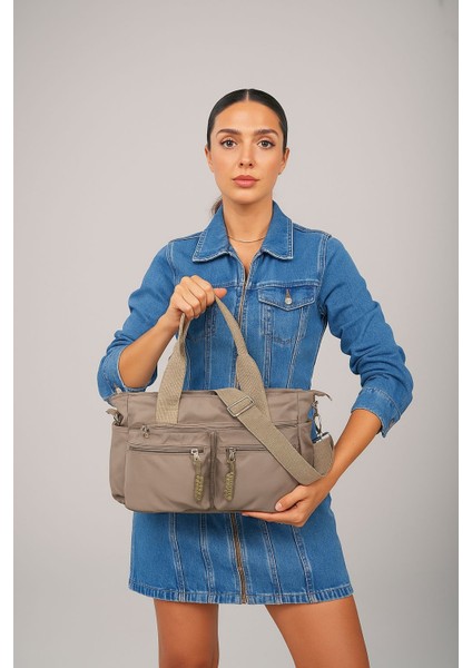 Dompe Çok Gözlü El ve Omuz Çantası Vizon fiyatları