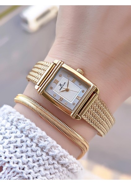 Çelik Hasır Kordon 2 Yıl Garantili 3ATM Suya Dayanıklı Kadın Kol Saati+Bileklik 109702