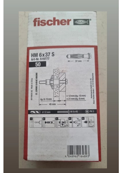 Hm 6X37S Fischer Alçıpan Dübeli (50 Adet) fiyatları