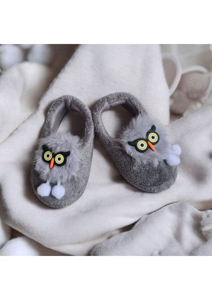 Erkek Çocuk Hayvan Figürlü Gri Panduf Kışlık Yumuşak Peluş Ev Kreş Ayakkabısı modelleri