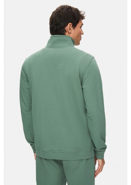 Leon Adaçayı Yeşili Yarım Fermuar Baskılı Standard Fit Erkek Sweatshirt fırsatları