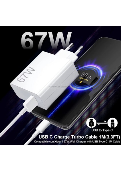 Mi 15 Için 67W Turbo Type-C Akım Korumalı Hassas Şarj Aleti Seti Saniye Sayaçlı Süper Charger