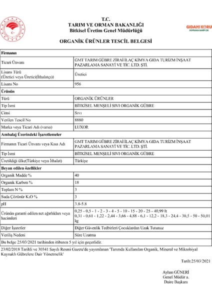 Luxor Yüksek Organik Madde ve Karbon – 20 Lt modelleri