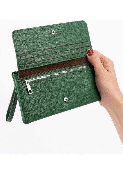 Kadın Vegan Suni Ithal Deri Bilek Askılı Cüzdan – Fermuarlı & Kartlıklı Portföy Şık Uzun Cüzdan