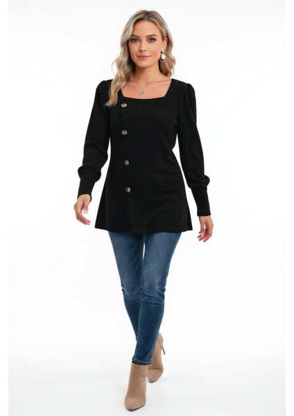 Kadın Uzun Kollu Düğmeli Mevsimlik Bluz - Yumuşak Dokulu, Esnek ve Sıcak Tutan Kumaş indirimleri