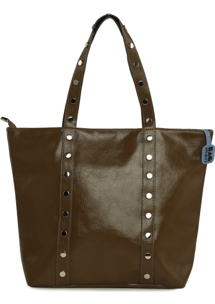 Vizon Trok Detaylı Kırışık Deri Büyük Tote Çanta