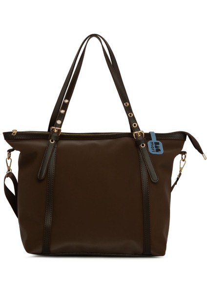 Kahverengi Kemer Detaylı Saten Tote Çanta